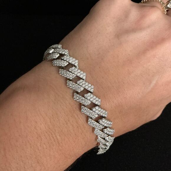 12.8mm Genuine Moissanite Monaco Cuban Bracelet 8in 10.18ctw~NEW~Retail $1599 - Picture 5 of 9